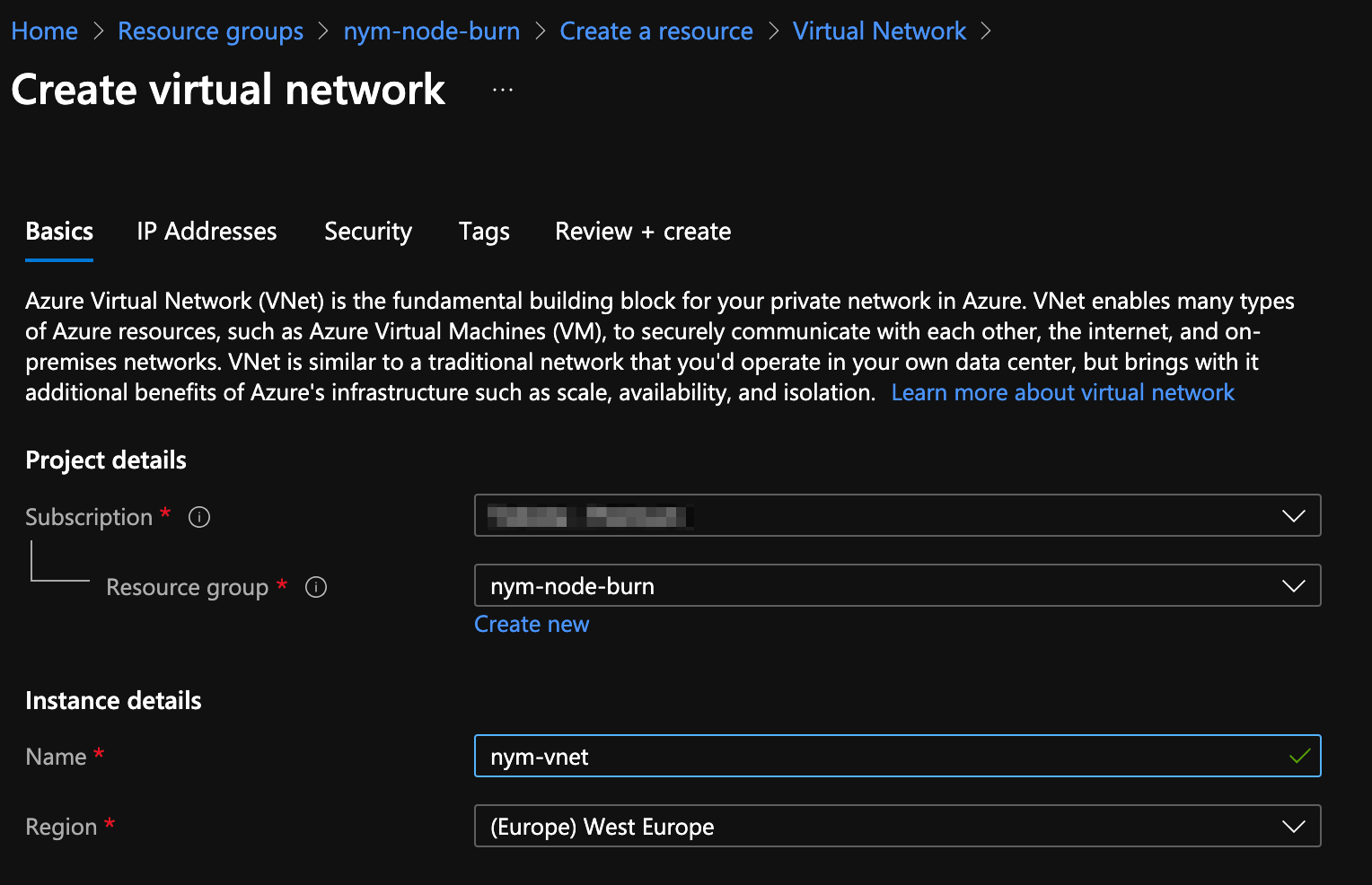 Set Virtual network name